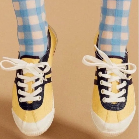 NEW in Box RE/DONE 90s Low Top Sneakers Yellow Canvas/Navy Leather Trim Size 38 - Picture 3 of 10